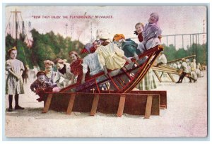 1910 How They Enjoy Playgrounds Children Milwaukee Wisconsin WI Vintage Postcard 