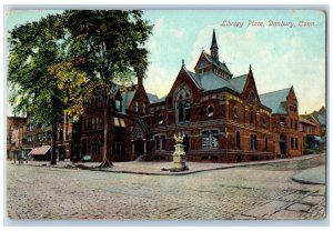 Danbury Connecticut CT Postcard Library Place Building Street Trees 1909 Vintage