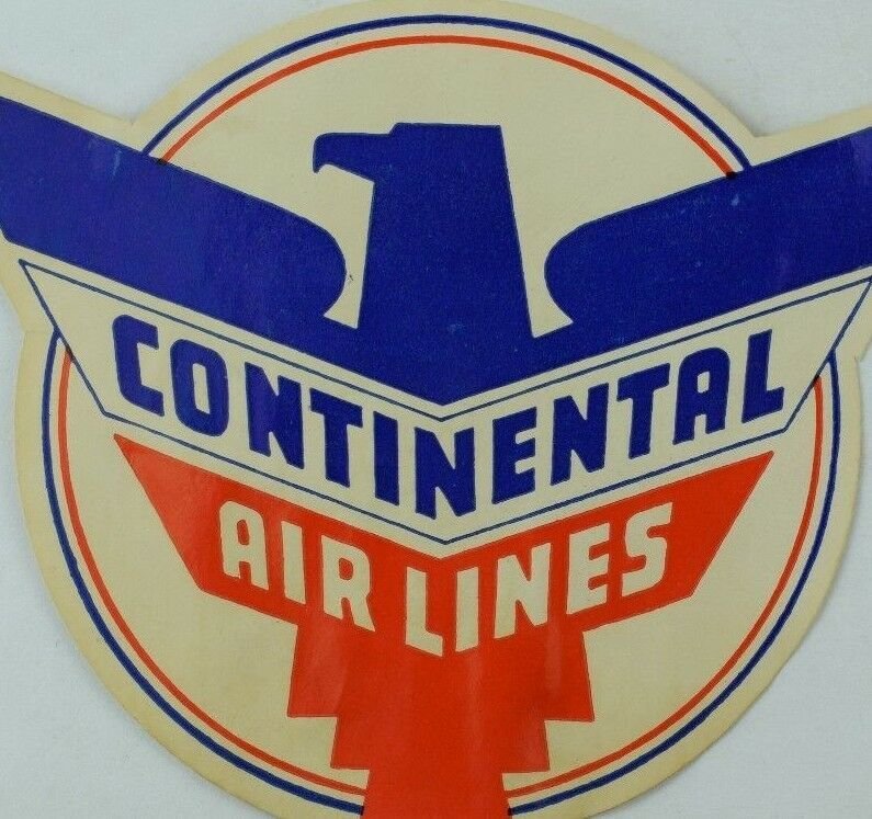 1940's-50's Continental Airlines Luggage Label Original E18