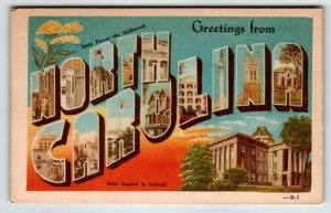 Greetings From North Carolina Large Big Letter Linen Postcard Unused Dexter