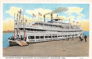 J49/ Burlington Iowa Postcard c1910 Excursion Steamer Ship Washington 191