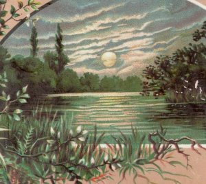 1880s-90s Miller Bros. & Co. Fine Crackers Lake Scene Moon Fab! #5W