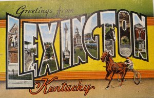 Vintage 40s GREETINGS from KENTUCKY Horse Lexington Large Letters Postcard