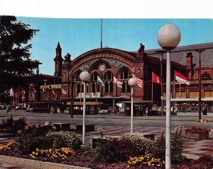Germany Bremen Main Railway Station Flags Clock vintage postcard