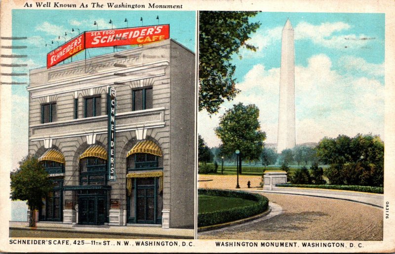 Washington D C Schneider's Seafood Cafe & Washington Monument 1934