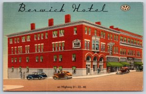 Cambridge Ohio~The Berwick Hotel Bldg Street View~PM 1950~Vintage Linen Postcard