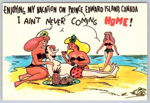 Comic Beach Scene, I Ain't Never Coming Home! Prince Edward Island Postcard