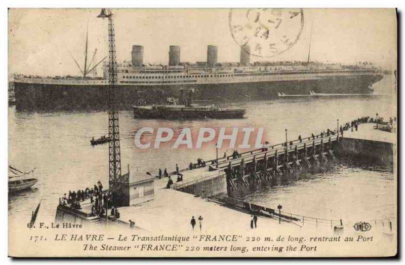 Old Postcard Boat Ship Le Havre France Transatlantic returning to port