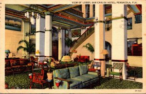 Florida Pensacola The San Carlos Hotel View Of Lobby 1939 Curteich