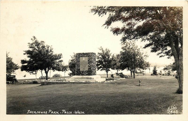 1930s Ellis RPPC Postcard 2863 Sacajawea Park & Monument Pasco WA Benton County