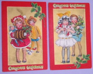 Lot of 2 Children Katherine Gassaway Raphael Tuck Vintage Christmas Postcard