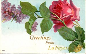 Indiana Lafayette Greetings With Pink Rose 1909
