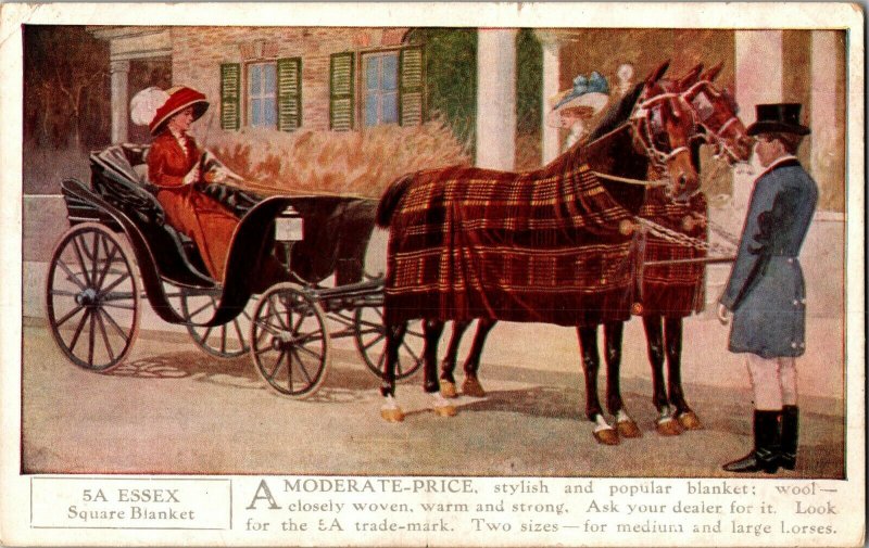 5A Horse Blankets Advertisement, 5A Essex Square Blanket Vtg Postcard J53