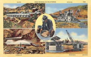GOLD MINING IN CALIFORNIA Dredging Panning Hydraulic c1930s Vintage Postcard