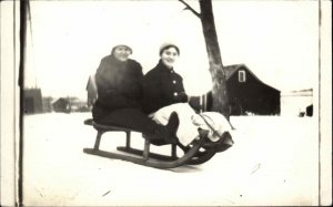 Mother Adult Daughter Sledding c1910 Amateur Photography Real Photo RPPC PC