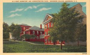 SC, South Carolina    ANDERSON COLLEGE East Dorm & Admin Bldg   c1940's Postcard