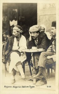 algeria, ALGIERS ALGER, Native Arab Types Men Cafe (1930s) RPPC Postcard