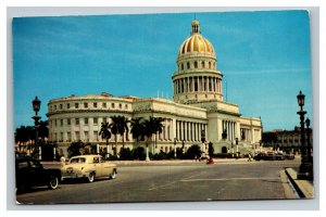 Vintage 1950's Postcard Capitol Building & Old Cars Havana Cuba - Pre Castro