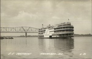 Hannibal MO Steamer Boat SS President & Bridge Real Photo Postcard