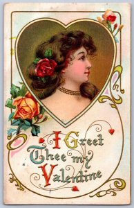 K47/ Valentine's Day Love Holiday Postcard c1910 Pretty Woman 471