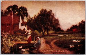 Countryside Farm House Oh To Be Young Again Postcard