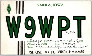 1936 QSL Radio Card Code W9WPT Sabula Iowa IA Amateur Station Posted Postcard