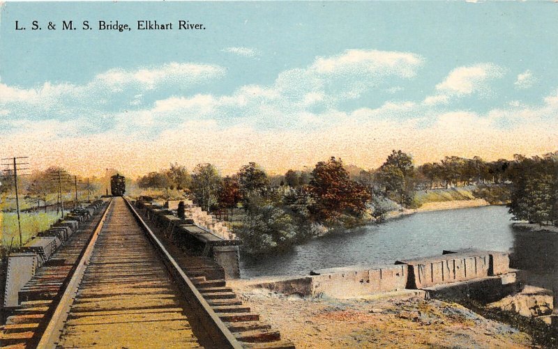 F93/ Elkhart Indiana Postcard c1910 L.S.&M.S. Railroad Bridge