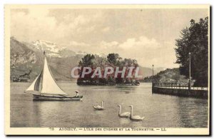 Old Postcard Annecy L & # 39Ile Des Cygnes And Tournette