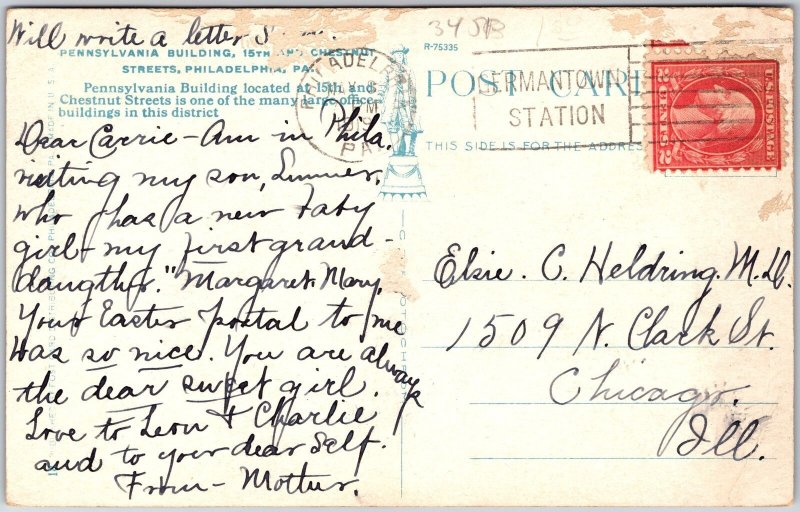 1919 Pennsylvania Building 15Th & Chestnut Street Philadelphia Posted Postcard