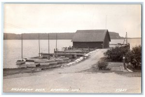 c1940's Anderson Dock Boats Dirt Road Ephraim Wisconsin WI RPPC Photo Postcard 