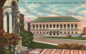 Vintage Postcard 1948 Public Library Phillips Brooks Monument Copley Sq. Boston