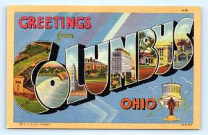 Postcard OH Columbus Large Letter Greetings from Columbus Ohio Vintage Linen D25