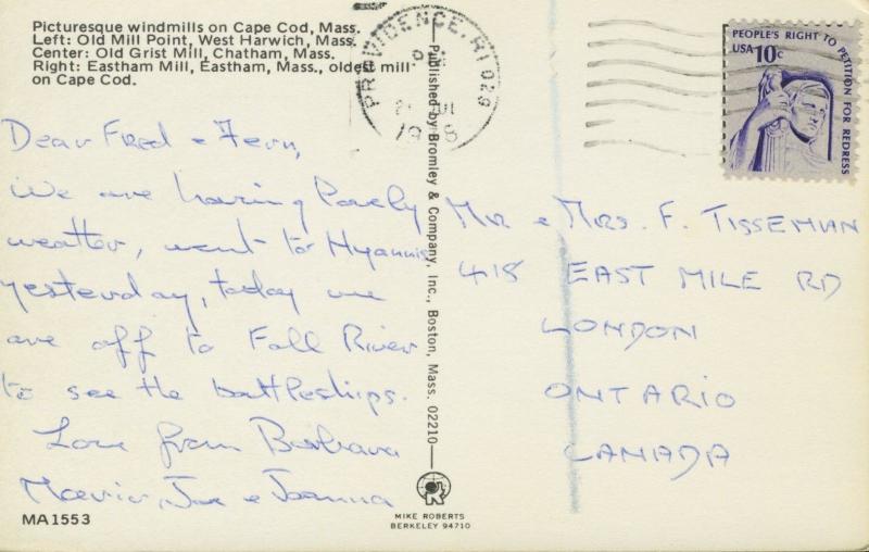 Windmills On Cape Cod MA ~ Old Mill Point Old Grist Mill Eastham's Mill Postcard