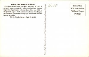 Postcard IL Elgin Fire Barn No.5 Museum Built in 1903 & Fire Engine 1990s V33