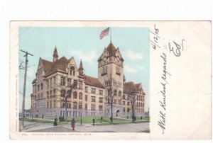 Central High School, Detroit, Michigan, Antique 1904 Undivided Back Postcard