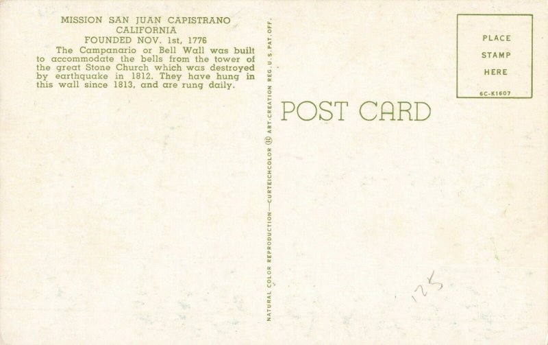 Postcard Mission San Juan Capistrano California 