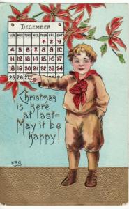 CHRISTMAS  BOY with CALENDAR  a/s HBG postcard L&E 2264