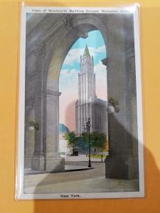 Antique Postcard, Vista of Woolworth Building through Municipal Arch