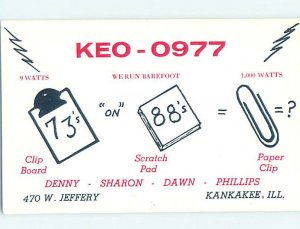 Pre-1980 RADIO CARD - CB HAM OR QSL Kankakee Illinois IL AH1855