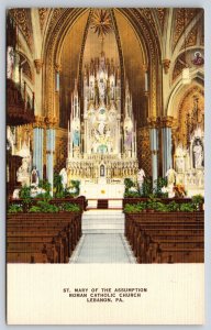 Lebanon Pennsylvania~St Mary Assumption RC Church Interior~Linen 1940s Postcard
