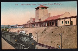 Washington EVERETT Great Northern Depot Lower View Train - Divided Back