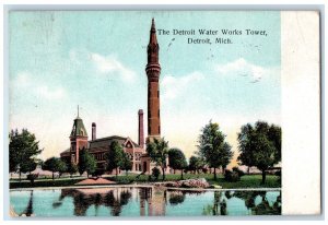 1910 Detroit Water Works Tower Exterior Building Lake Detroit Michigan Postcard