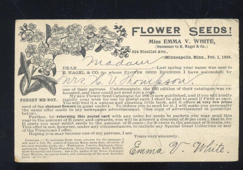 MINNEAPOLIS MINNESOTA 1896 POSTAL ADVERTISING POSTCARD SEED FARMING CRYSTAL