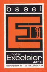 Switzerland Basel Hotel Excelsior Vintage Luggage Label sk2528