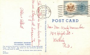 Vintage Postcard 1963 Governor's Mansion Tallahassee FL Florida The Grove