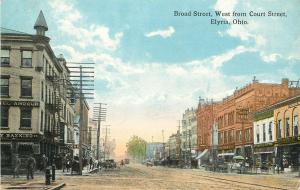 Vintage Postcard Broad Street West From Court House Elyria OH Lorain County