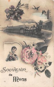 Lot137 souvenir de mons train child with flower litho belgium novelty fantasy