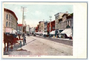 c1920 West Milwaukee Street Horse Buggy Dirt Road Janesville Wisconsin Postcard