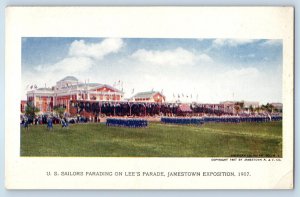 1907 Jamestown Virginia VA Postcard US Sailors Parading Lee Parade Exposition