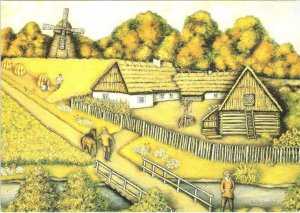 Poland NAIVE ART OF THE WORLD By Artist JADWIGA DZIKOWSKA Farm View 4X6 Postcard
